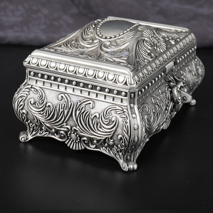 #0317 Retro Rectangle Jewelry Box Flower Sculpture Trinkets Chest Jewelry Case