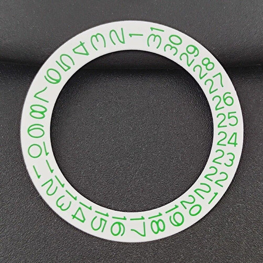 Green date disk overlay for NH35 NH36 watch movements, white background, precise date display enhancement.