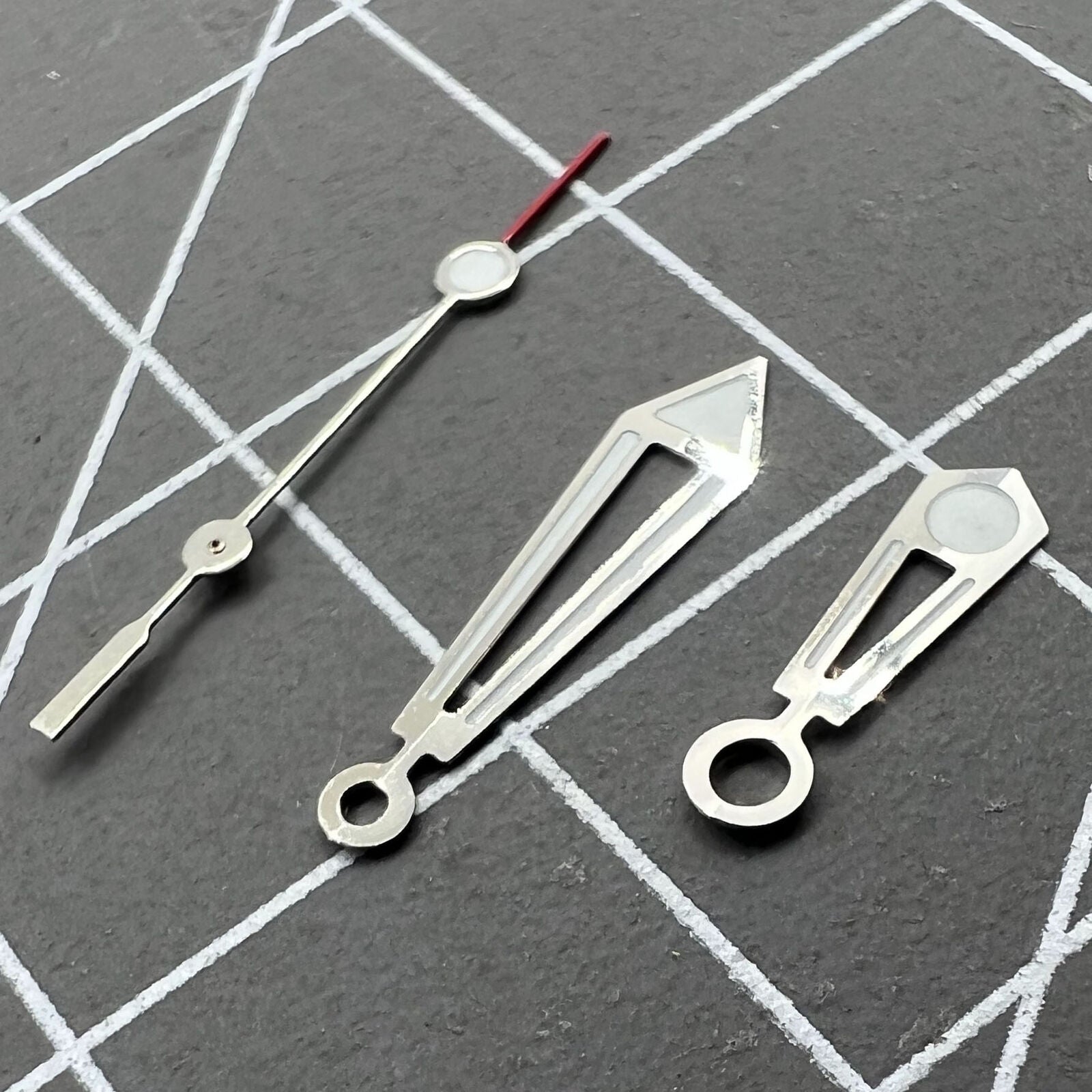 Green lume pointed hollow silver trim 13mm watch hands by Miyota for NH35, NH36, NH38 models.
