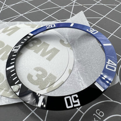 Ceramic 38mm black-blue bezel with silver font and green lume for watch accessories