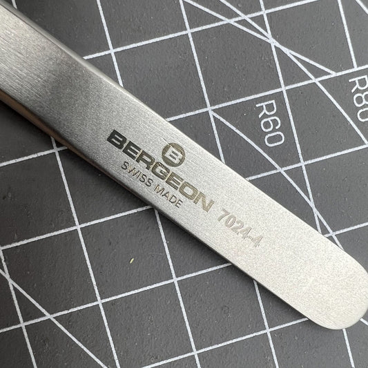 Swiss Made Bergeon 7024-4 anti-magnetic tweezers 110mm, precision watch repair tool for delicate components.