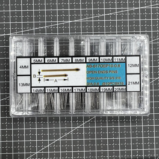 Kit de 10 broches ouvertes en acier inoxydable de 0,8 mm de diamètre, tailles de broches de 4 à 21 mm 