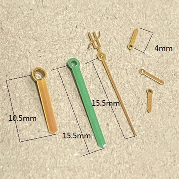 15.5mm Yellow+Green Painted Watch Hands Set for VK63 Quartz Movement Watch Part