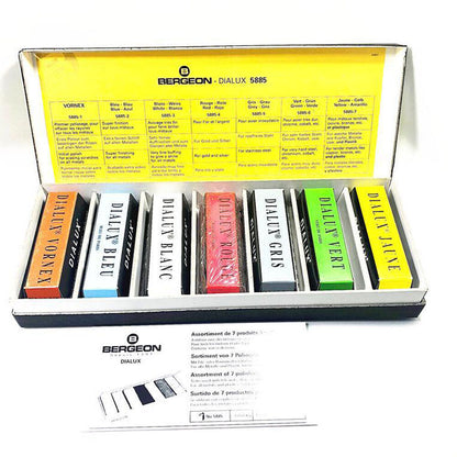 Assortment of Bergeon 5885 DIALUX Rouge Polish Brossage 7 Polishing Products