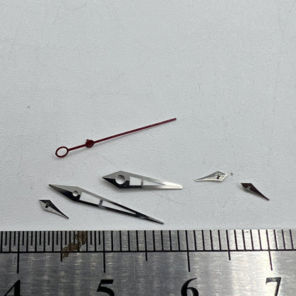 Green luminous watch hands with silver trim for ISA 9238 quartz movement, durable precision.