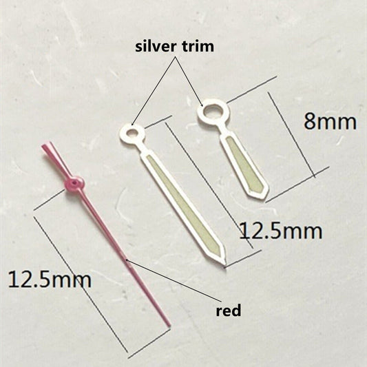 Aiguilles de montre luminescentes vertes argentées de 12,5 mm pour mouvement à quartz Ronda 515