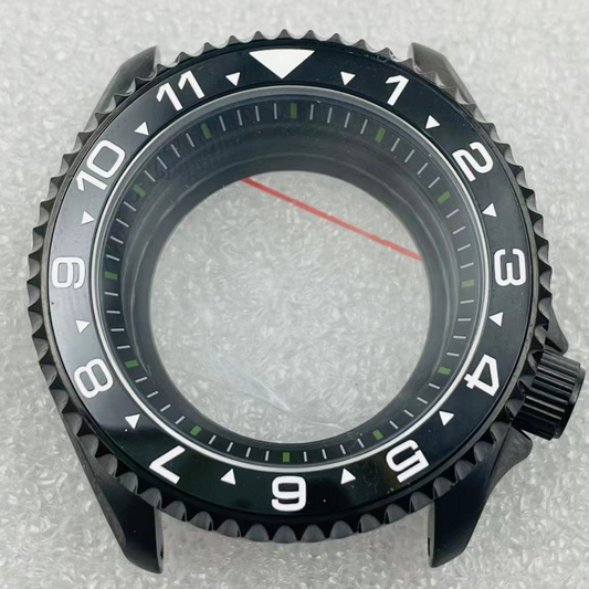Modified 42mm black stainless steel watch case with sapphire glass and black bezel for NH36 NH35 movements.