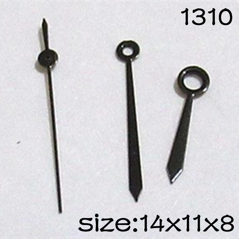 Black watch hands set for Miyota 2035, sizes 14mm, 11mm, 8mm, model NO.1310.