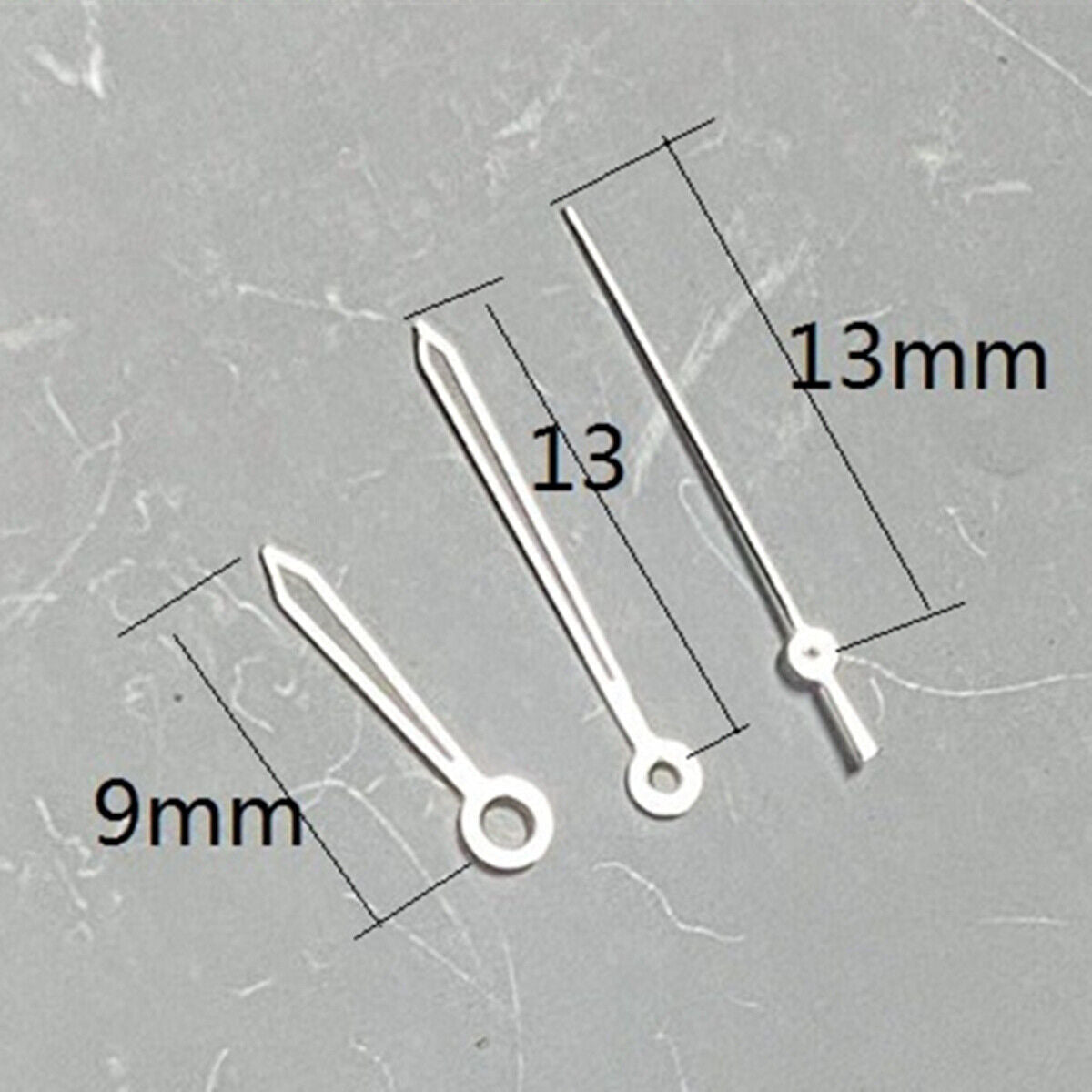 Arrow shape silver trim 13mm watch hands compatible with Miyota 2315, 2035, 2036, 2115, 2305 movements.