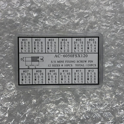 AC-6050FSX120 S/S Mini-Befestigungsschraubenstifte 12 Größen à 10 Stück Gesamt: 120 Stück/Box