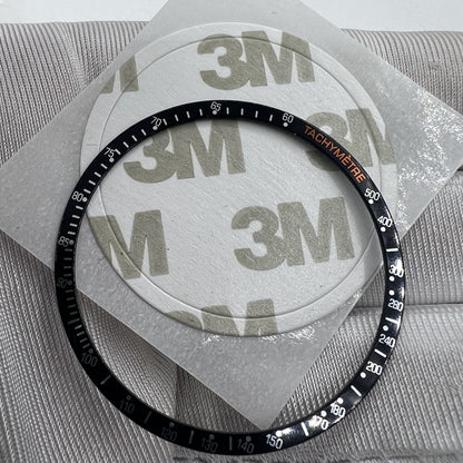38,5 mm Uhrenlünette aus Aluminiumlegierung, schwarzer Ring + weiße Schrift für Omega Speedmaster 