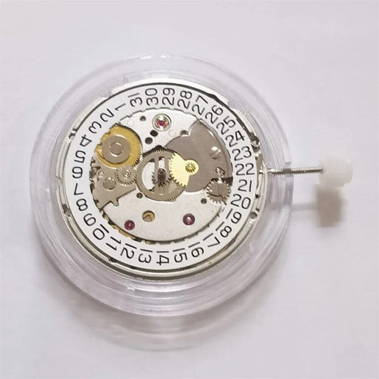 China Made 2824 automatic mechanical watch movement with black balance wheel and 3 hands for precise timekeeping.