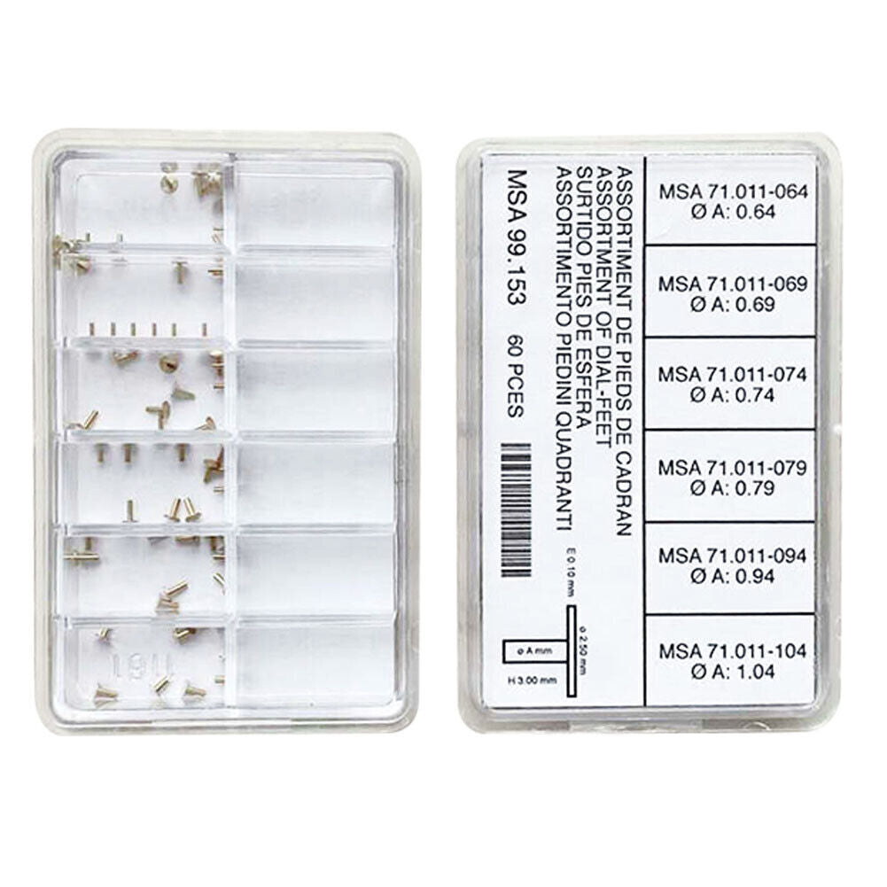 Swiss Horotec MSA99 153 60 metal watch dial repair pins set in box for precise watchmaking tasks