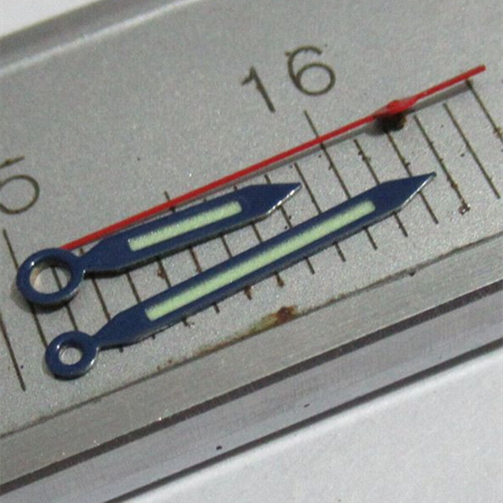 Red second hand with blue trim and green lume, compatible with Miyota 2035, 2115, 2105 watch movements.