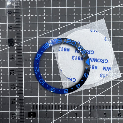 Keramik L�nette Ring 38mm in Blau Schwarz with blue GMT markings for SUB watch, precision design.