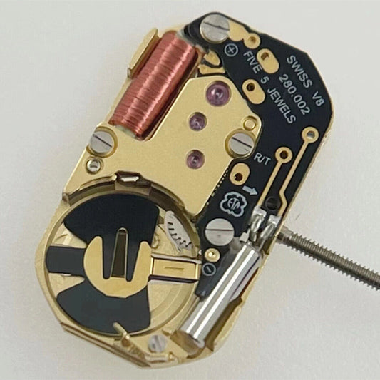 Swiss Movement ETA 280.002 quartz watch mechanism with 2-hand design for precise timekeeping.