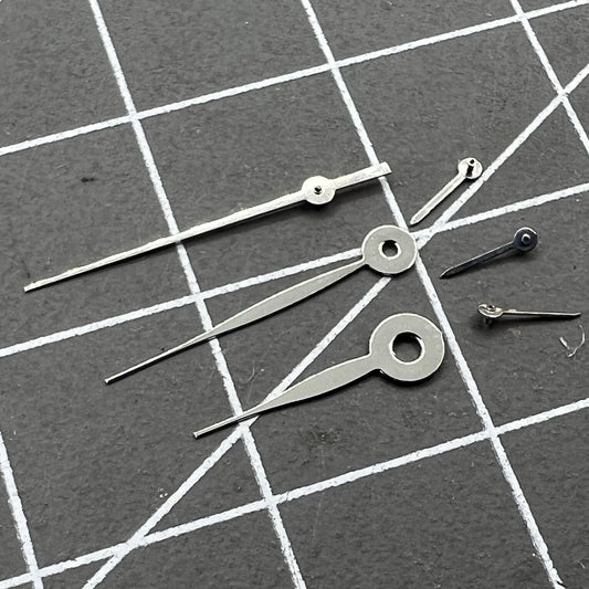 Silver 14mm long arrow watch hands, no lume, compatible with Miyota 0S11 movements, precise timing accessory.