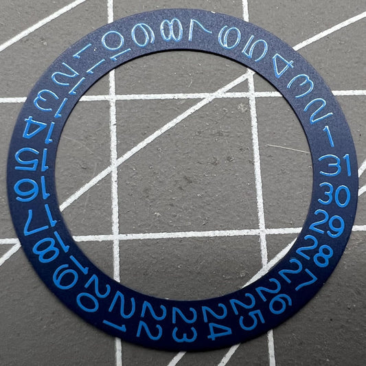 Denim blue background featuring Azure Blue font date wheel for Miyota NH35 NH36