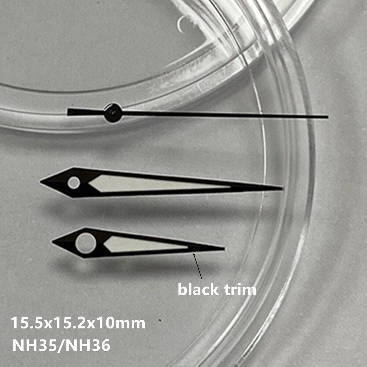 Black trim green luminous watch hands for NH35 NH36 movement, enhancing visibility and style.