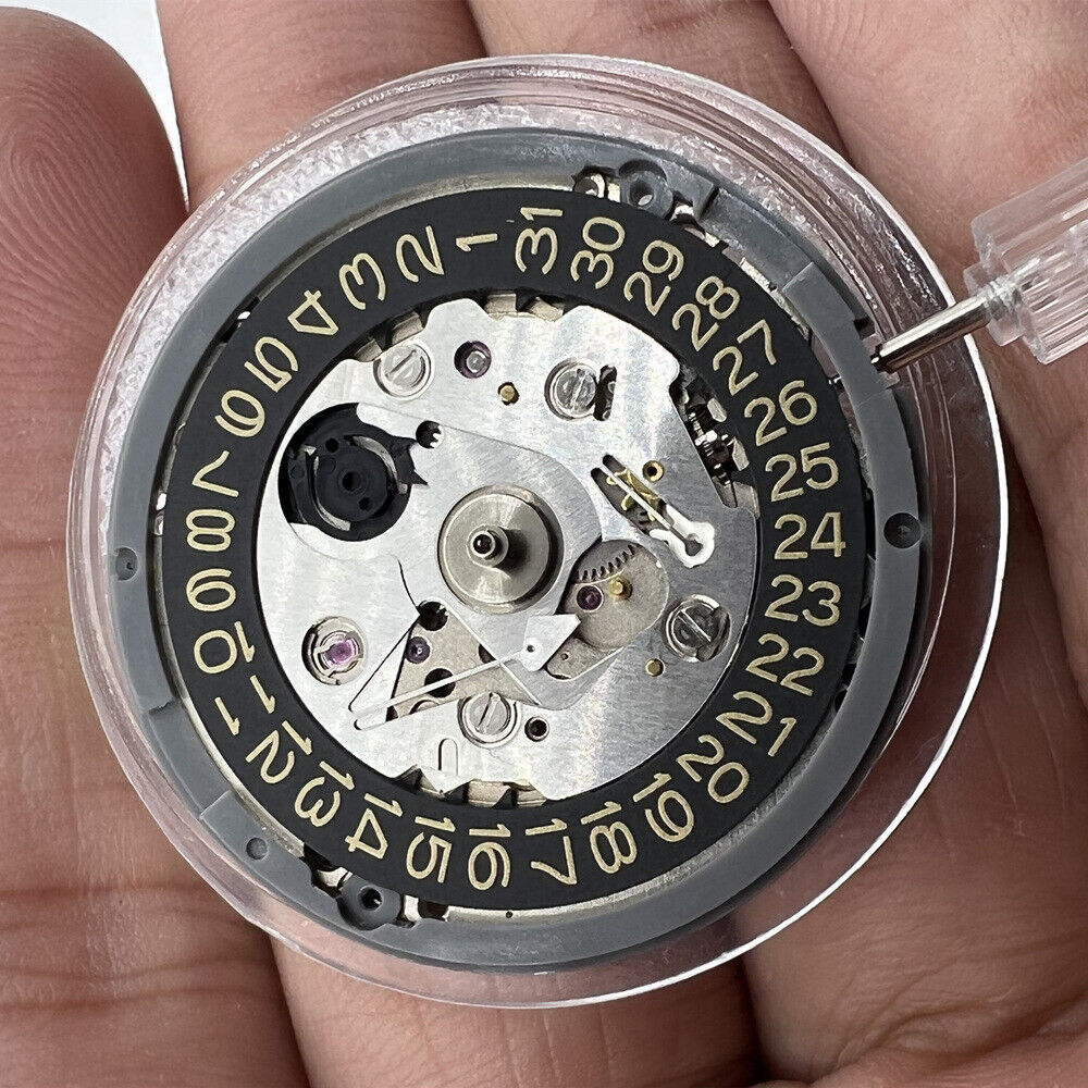 NH35A automatic mechanical watch movement with golden date, crown at 3 o'clock, ideal for SKX007.