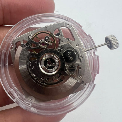 Tianjin Seagull ST25 silver square mechanical watch movement with skeleton design and 3 hands for watchmakers.