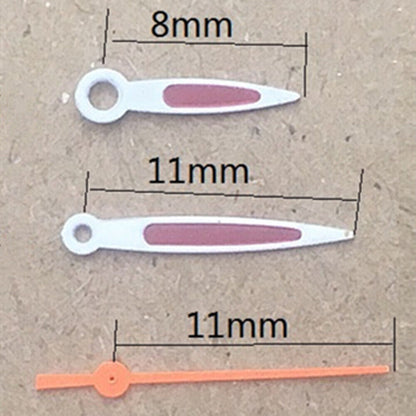 Purple painted watch hands for Miyota 2035 quartz movement, precise fit and vibrant color.