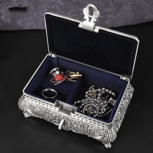 #0317 Retro Rectangle Jewelry Box Flower Sculpture Trinkets Chest Jewelry Case