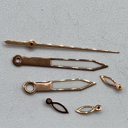 Rose gold trimmed white watch hands, 14.5mm size, compatible with Miyota OS10 OS20 OS60 OS80 movements.