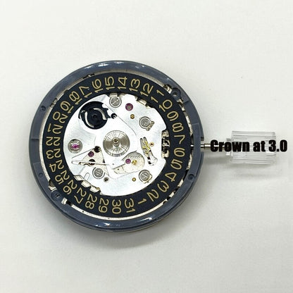 NH35A automatic mechanical movement with golden date, crown at 3 o'clock, compatible with SKX007 watches.