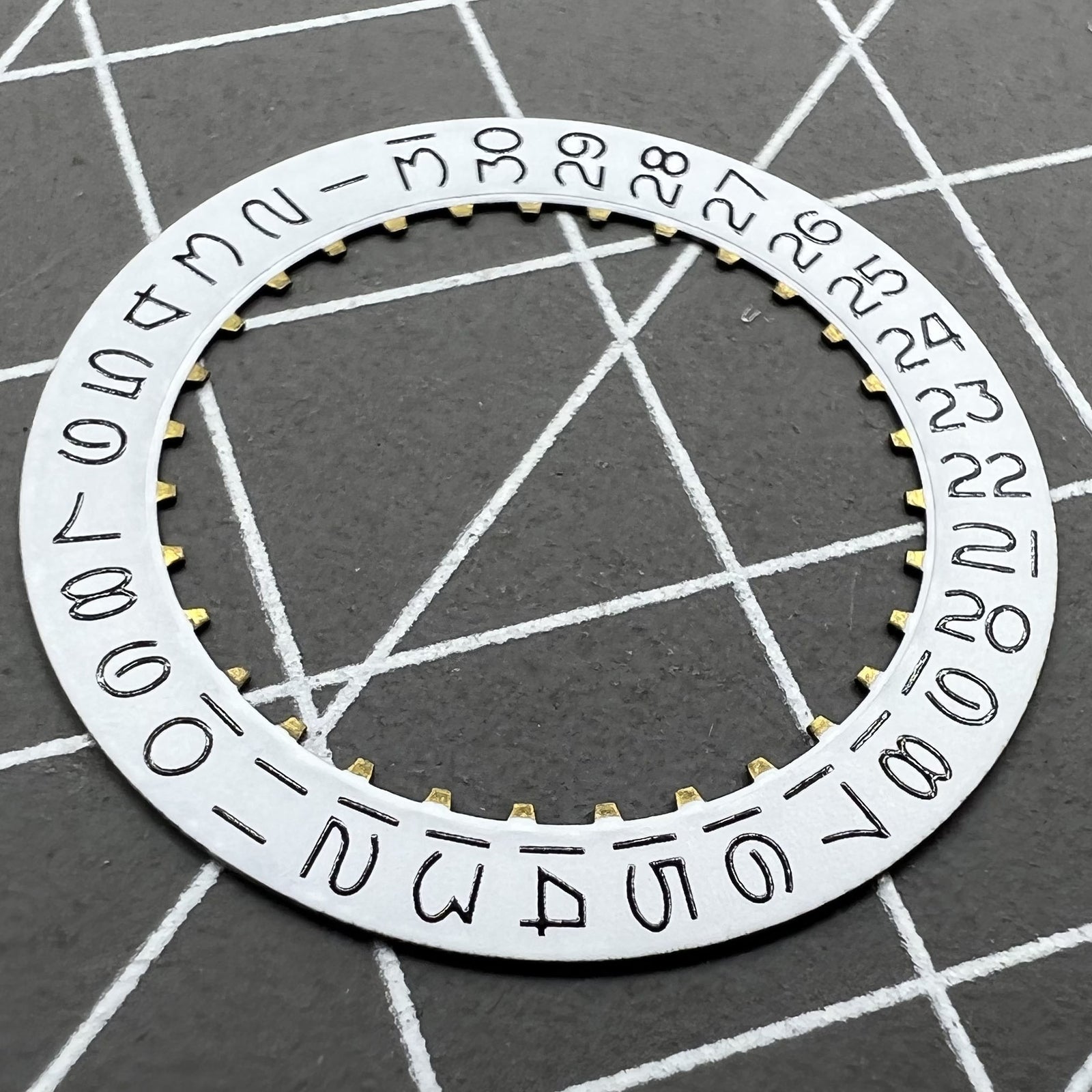 White numeral date disk wheel for ETA2824 watch movements, compatible with Datejust Date@3 models.