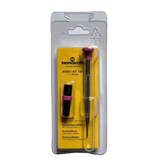 Bergeon 30081-AT-160 ergonomic 1.60mm screwdriver with spare blades for precise watch accessory repairs
