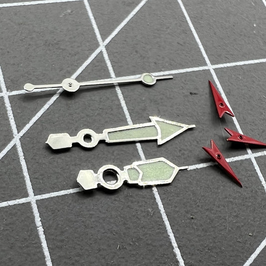 Aiguilles de montre lumineuses vertes avec garniture argentée de 10 mm pour mouvement Miyota 0S60