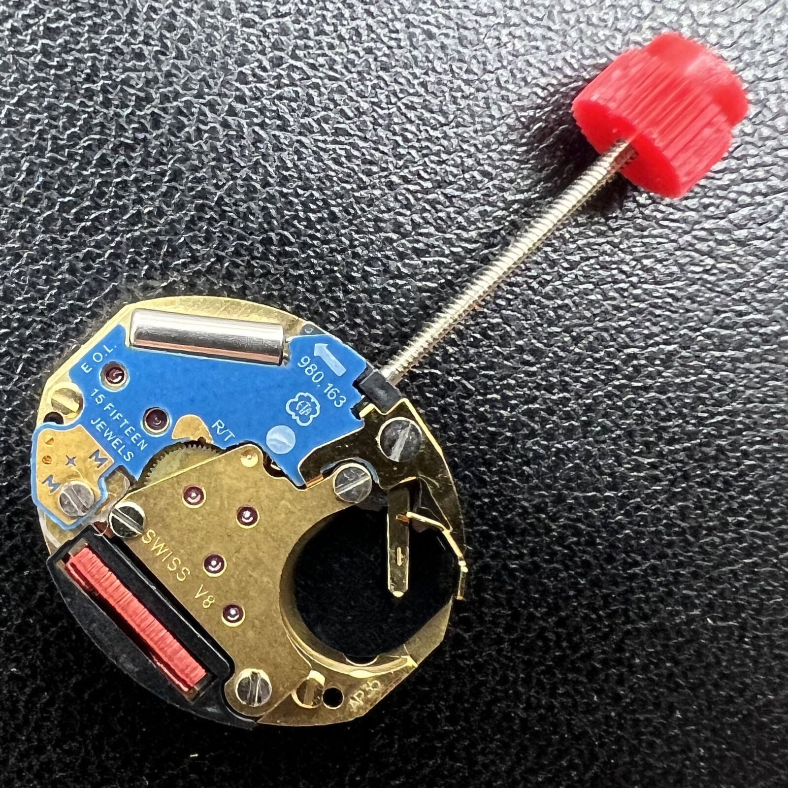 ETA 980.163 quartz watch movement with two hands, precise timekeeping for custom watch repairs and upgrades.