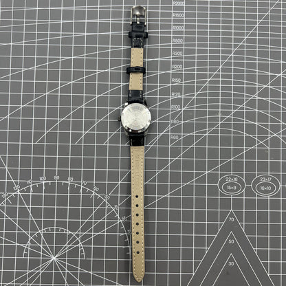 Black Seagull ladies watch case featuring golden nail markers, manual mechanical movement, and shock-resistant build.