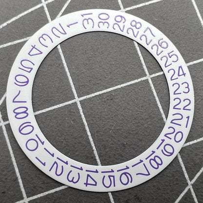 Light purple character disk date wheel for Miyota NH35 NH36 watches with white background.