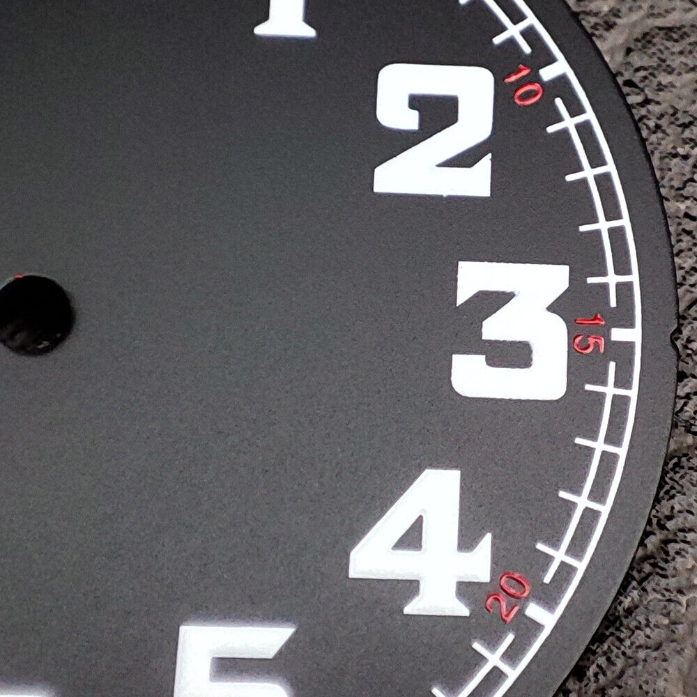 Black pilot watch dial with green lume numerals, 33.8mm waterproof, fits NH35 movement.