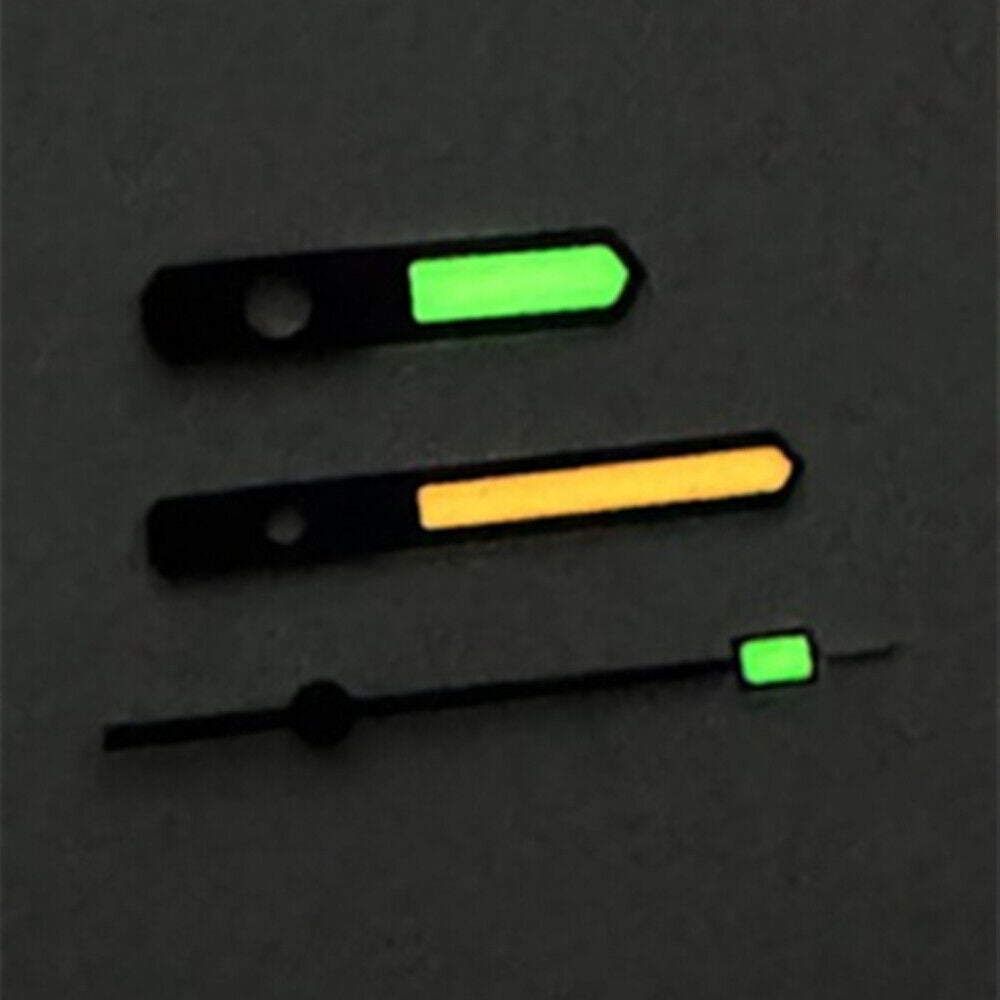 Black matted trim watch hands with green and orange lume for SKX007/SPR777 NH35A/NH36 models.