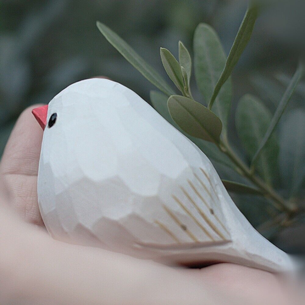 Handmade white pearl bird wooden figurine by New Cute, elegant watch accessory decor for stylish spaces.