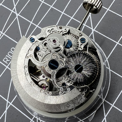 Carved Silver Hollow 7120 watch displaying automatic mechanical movement, stylish accessory for watch enthusiasts.