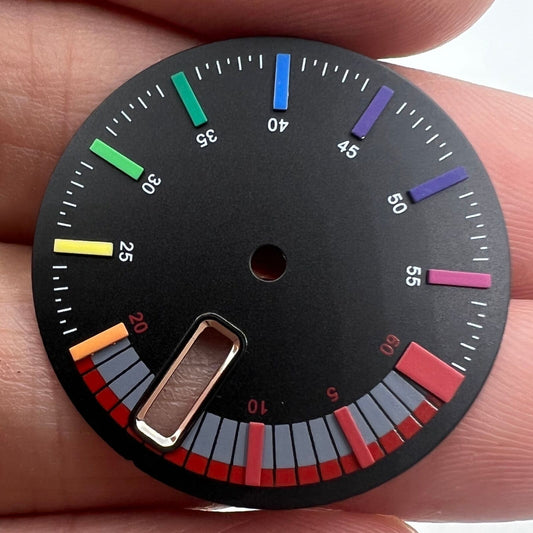 No Lume metal black dial for NH36 4R36 movement, precise watch part for custom repairs.