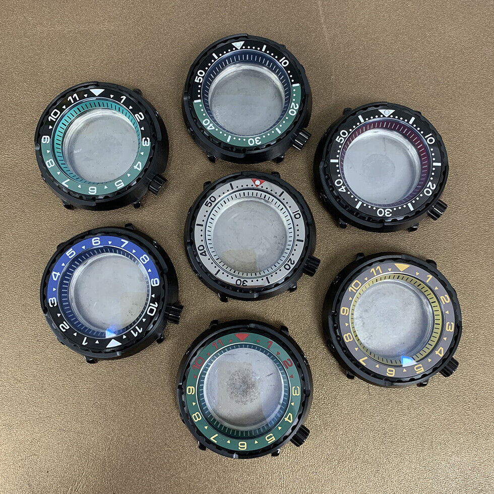 45mm PVD black stainless steel watch case with ceramic ring and mineral glass for NH35 movement.