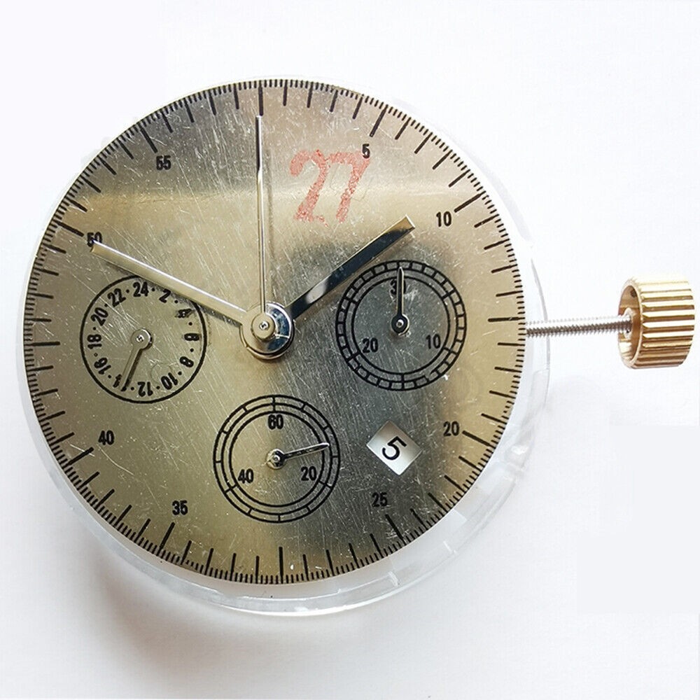 Asian 7750 automatic chronograph movement with ETA 7753 small second at 6 o'clock, precision watch accessory.