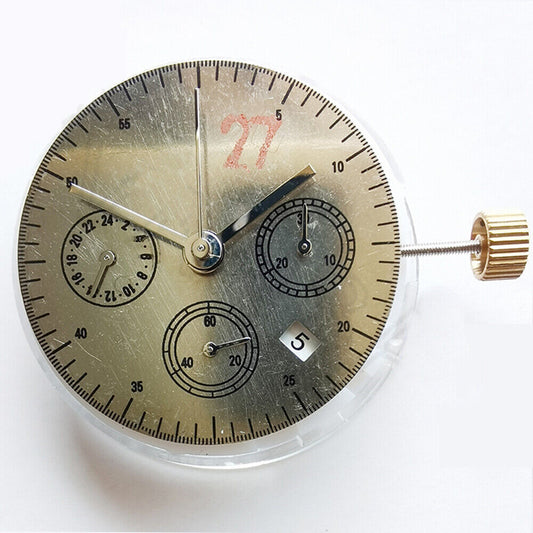 Asian 7750 automatic chronograph movement with ETA 7753 small second at 6 o'clock, precision watch accessory.