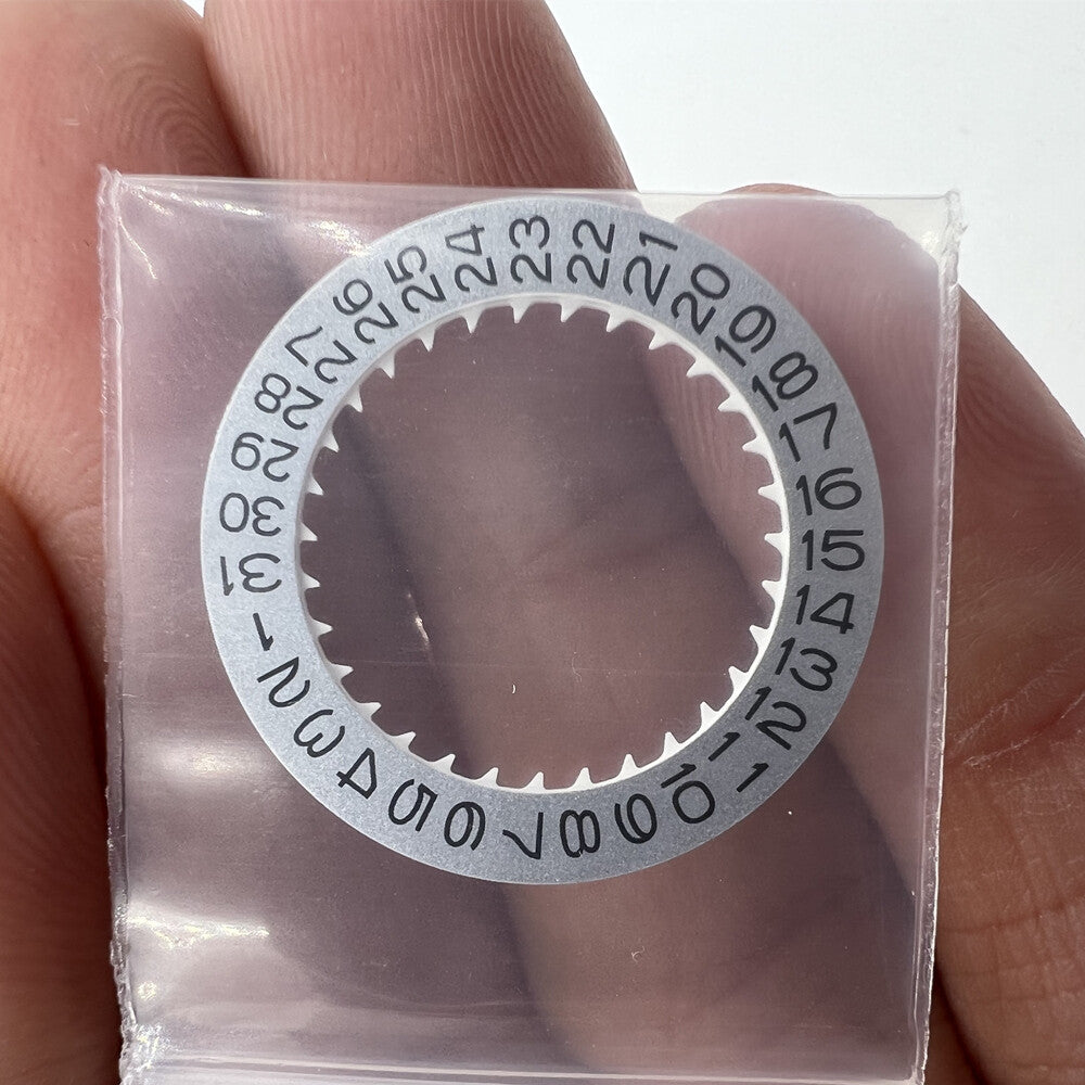 Vintage silver date disk wheel for NH36 NH35 watch movement, crown position 3.8/3, precise replacement part.