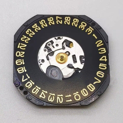 Japan-made VX42E movement watch accessory with black disk and yellow font, date at 3 o?clock.