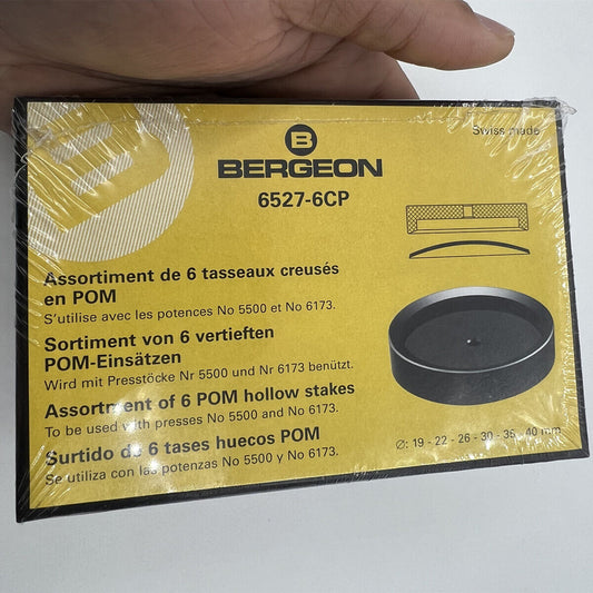 Bergeon 6527-6CP glass fitting dies for domed mineral watch glasses, 19-40mm, precision tool.