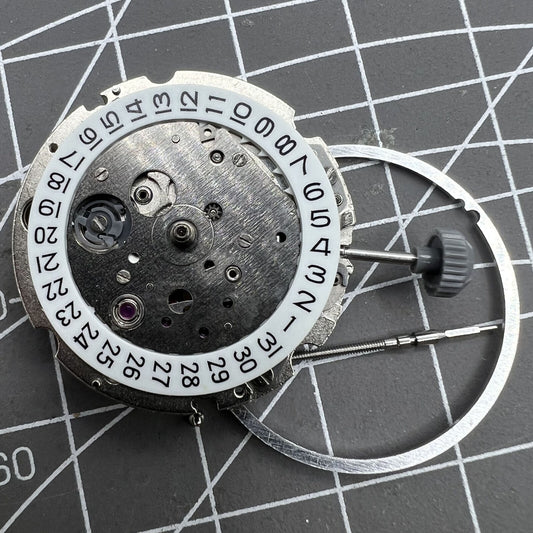 Miyota 821A quartz watch movement by Citizen, reliable Japanese mechanism for precise timekeeping.