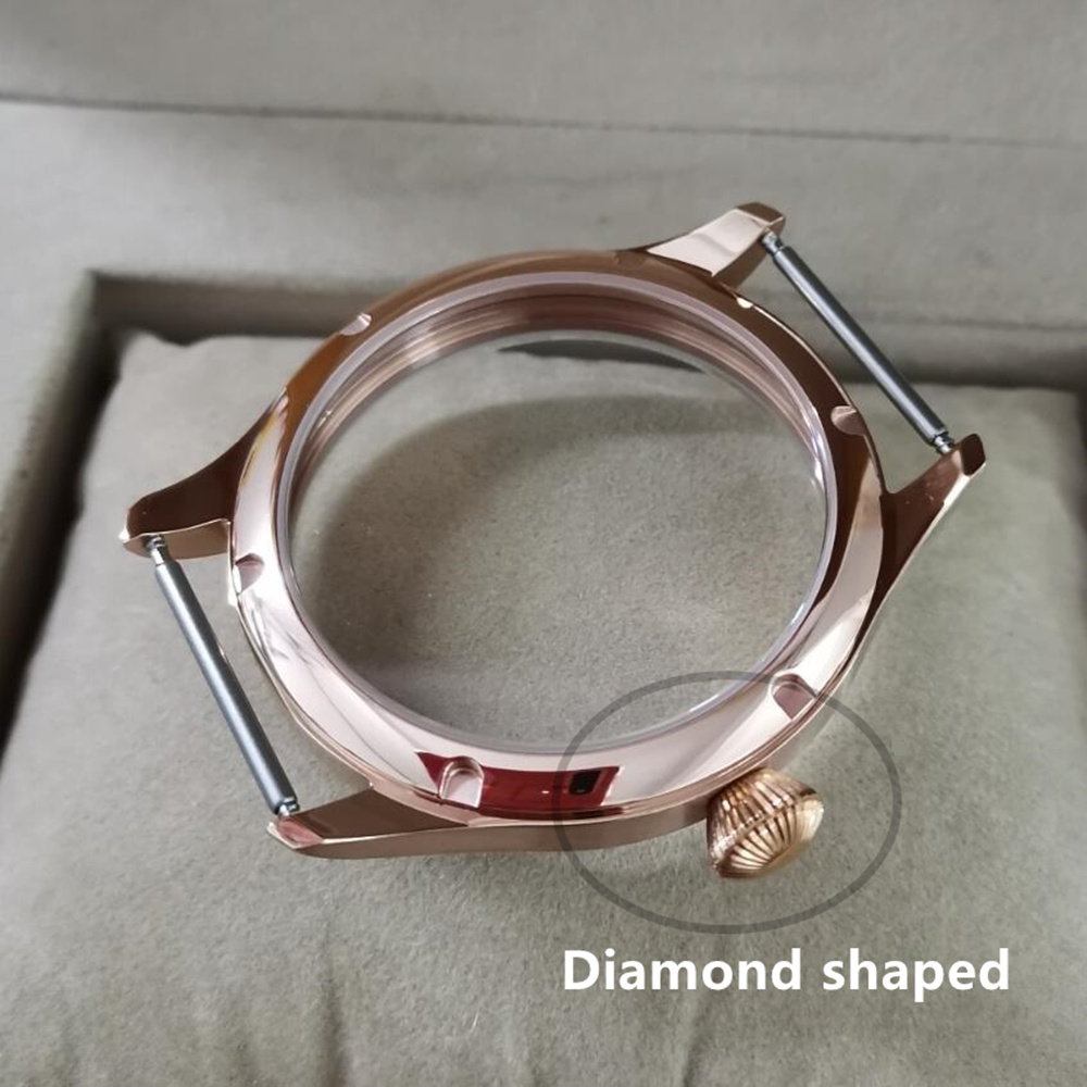 44mm 316L stainless steel watch case with sapphire crystal, compatible with Seagull ST3600/ST3621 and ETA6497/6498 movements.