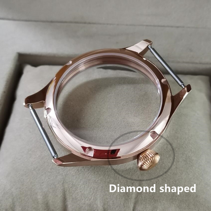 44mm 316L stainless steel watch case with sapphire crystal, compatible with Seagull ST3600/ST3621 and ETA6497/6498 movements.