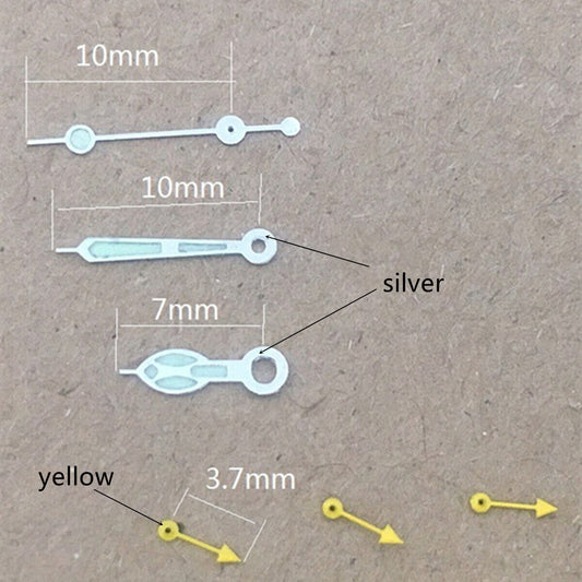 Petites aiguilles de seconde jaunes avec garniture argentée pour montre Miyota OS10 OS20 OS60 OS80